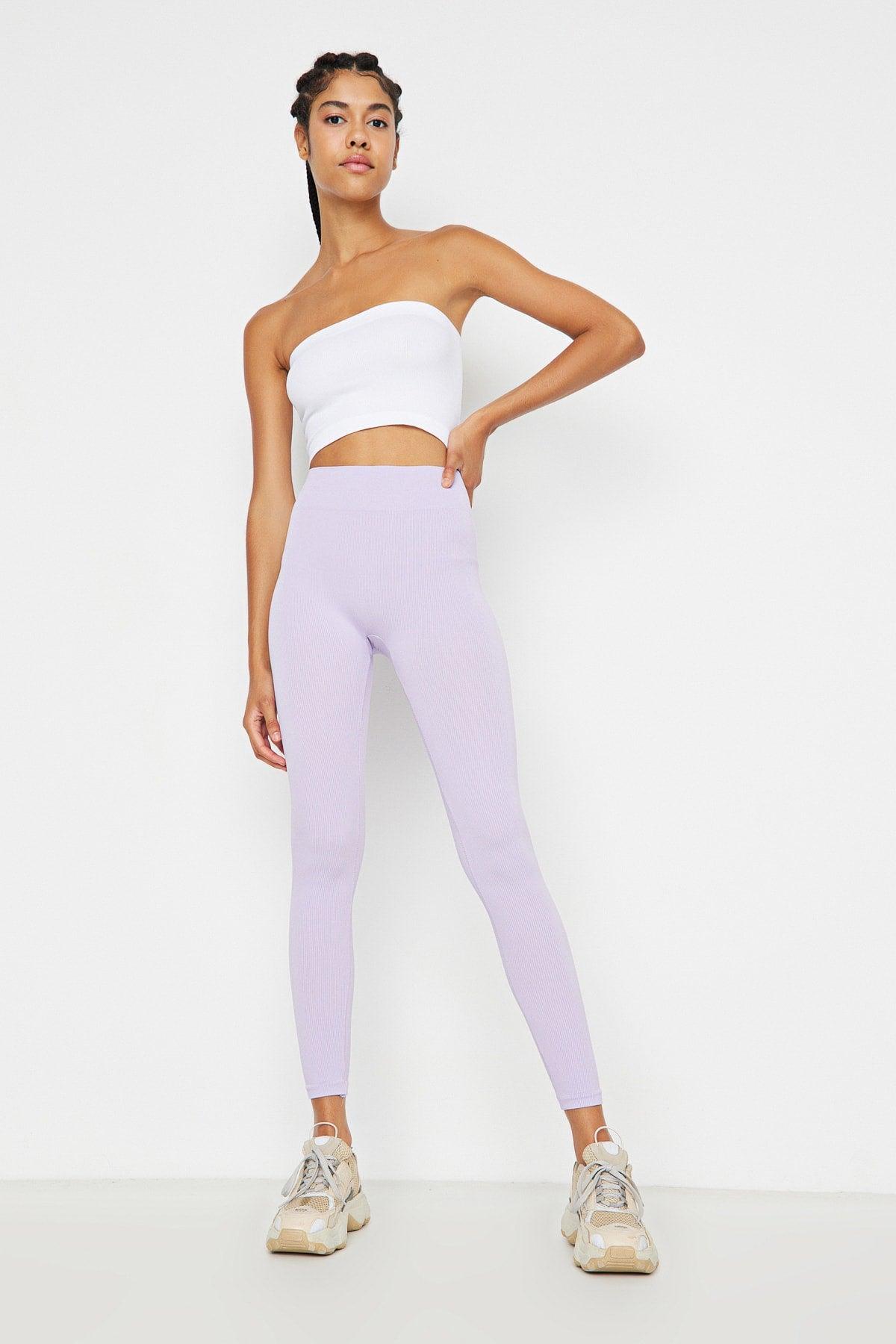 Lilac Seamless/Seamless Ribbed Full Length Sports Leggings TWOAW20TA0071 - Swordslife