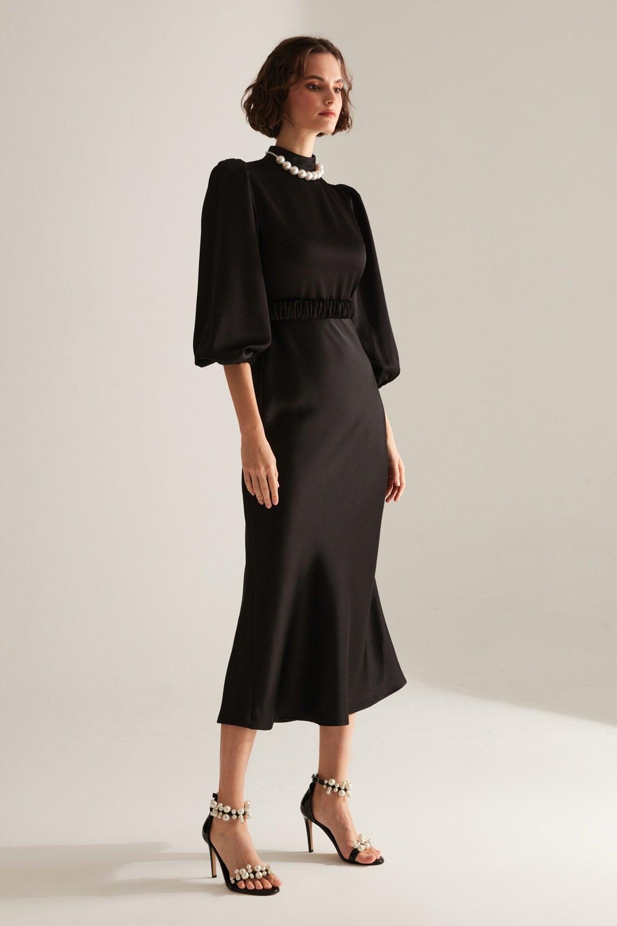 Berthe Judge Collar Black Long Engagement Dress - Swordslife