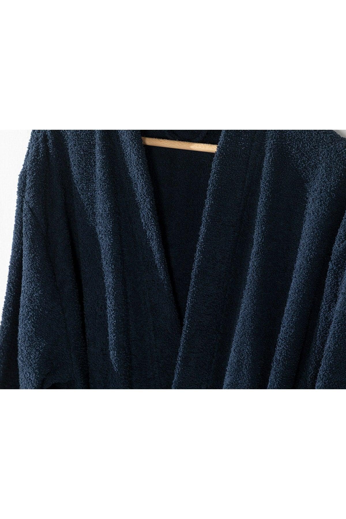 Plain Cotton Bathrobe L-XL Navy Blue - Swordslife