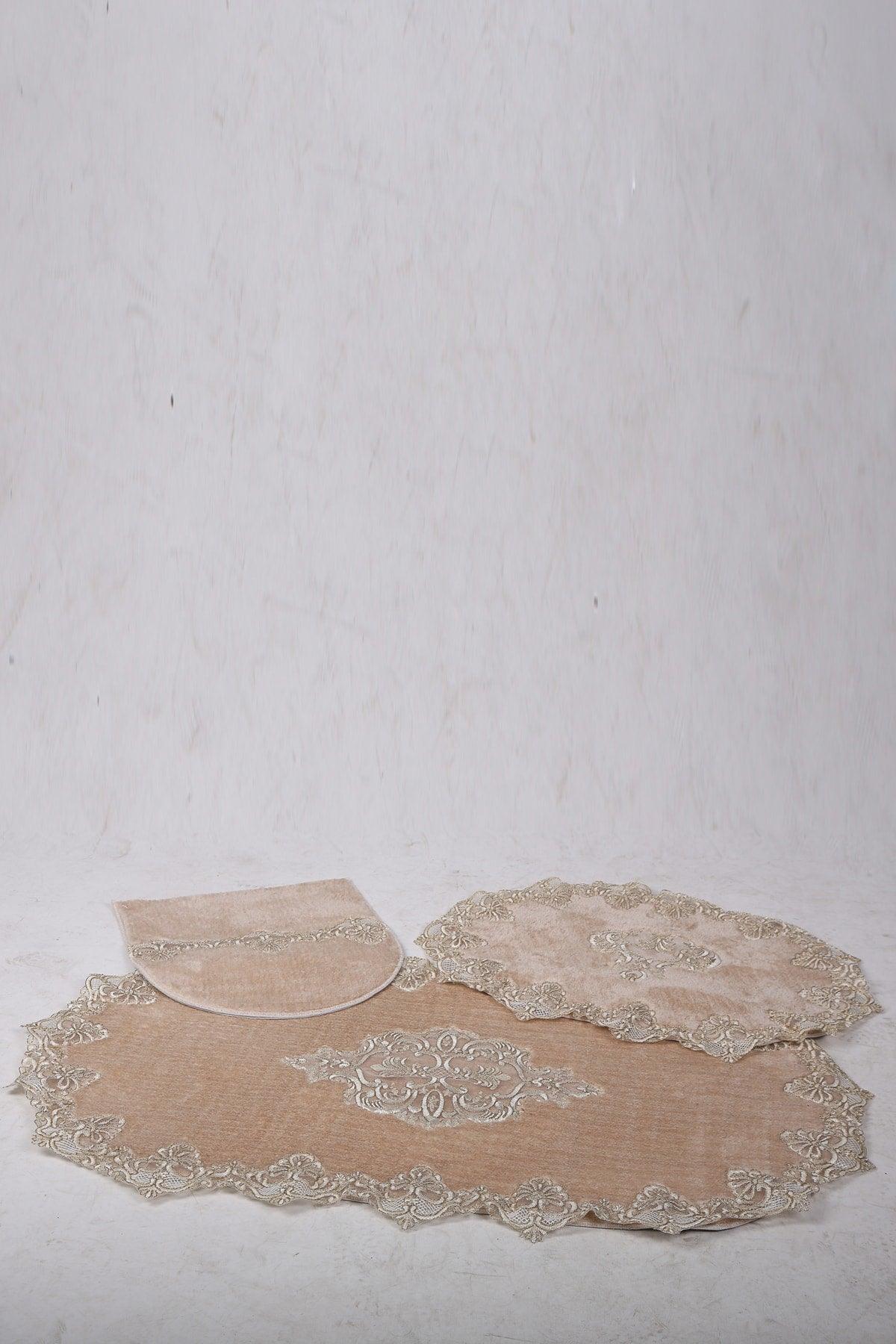 Aplique Lux Mink 3-Piece French Lace Bathroom Carpet Dowry Closet Set Doormat Set - Swordslife