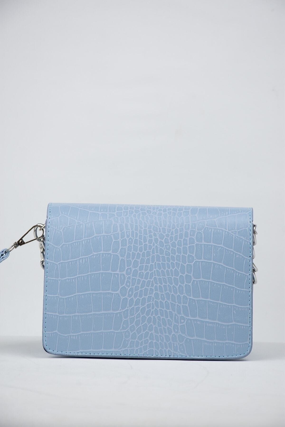 Baby Blue Women's Crocodile Patterned Clutch Baguette Chain Strap Bag