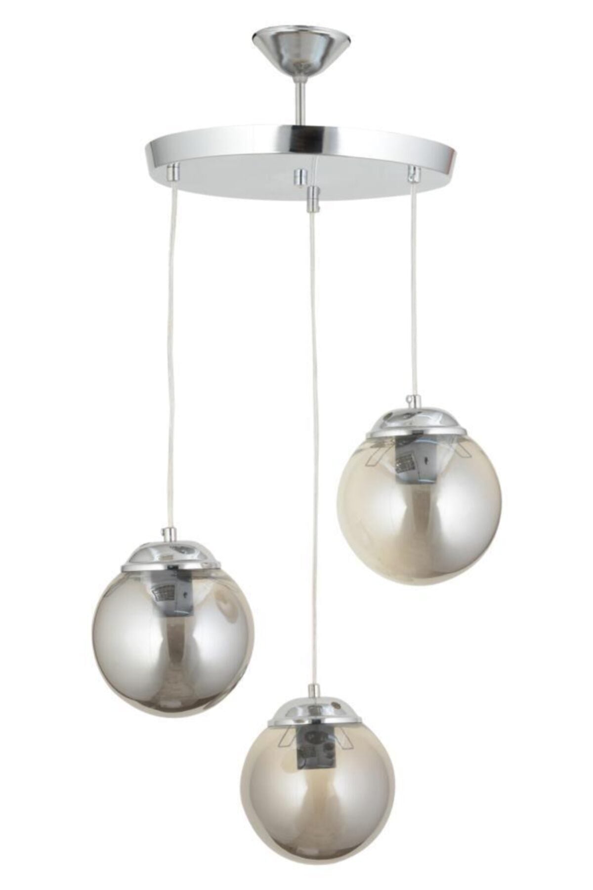 Pendant Lamp 3-Piece Chrome Smoked Globe Glass Chandelier