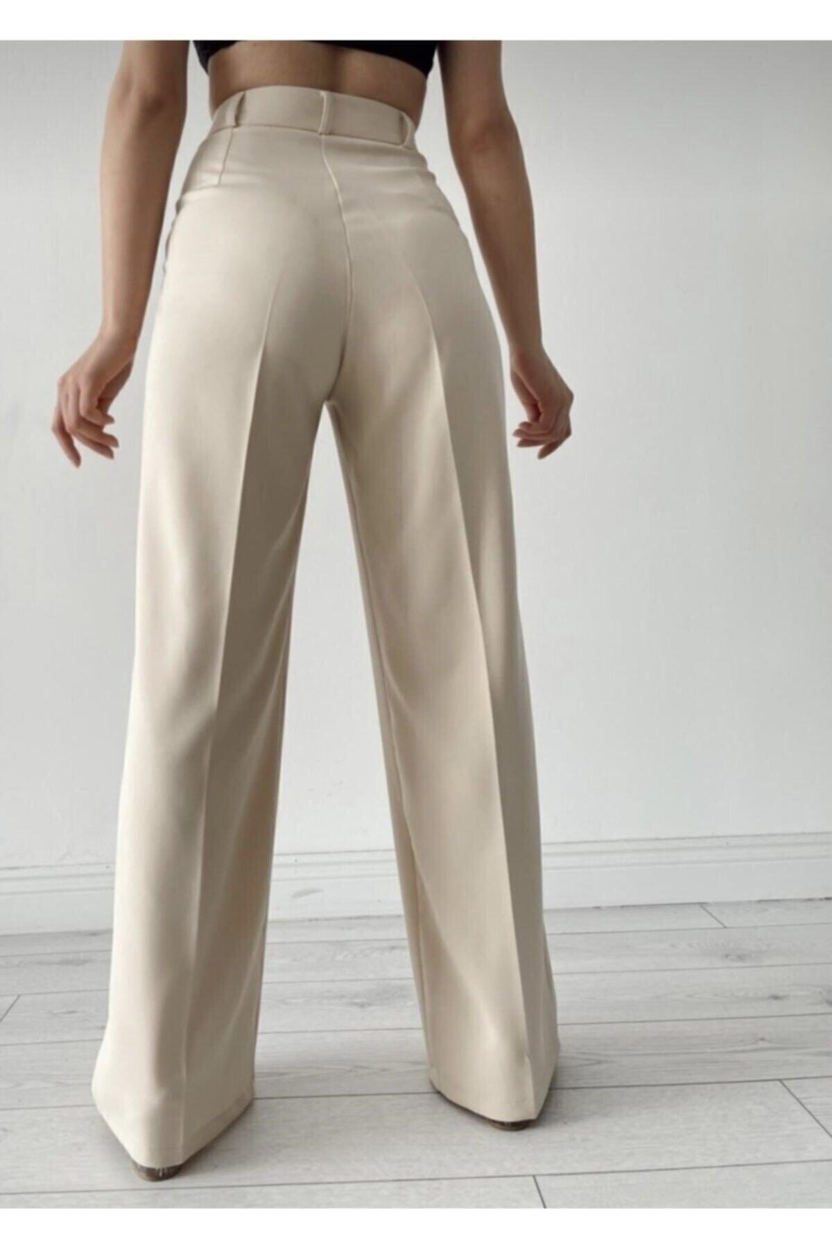 Women's Beige High Waist Palazzo Pants - Swordslife