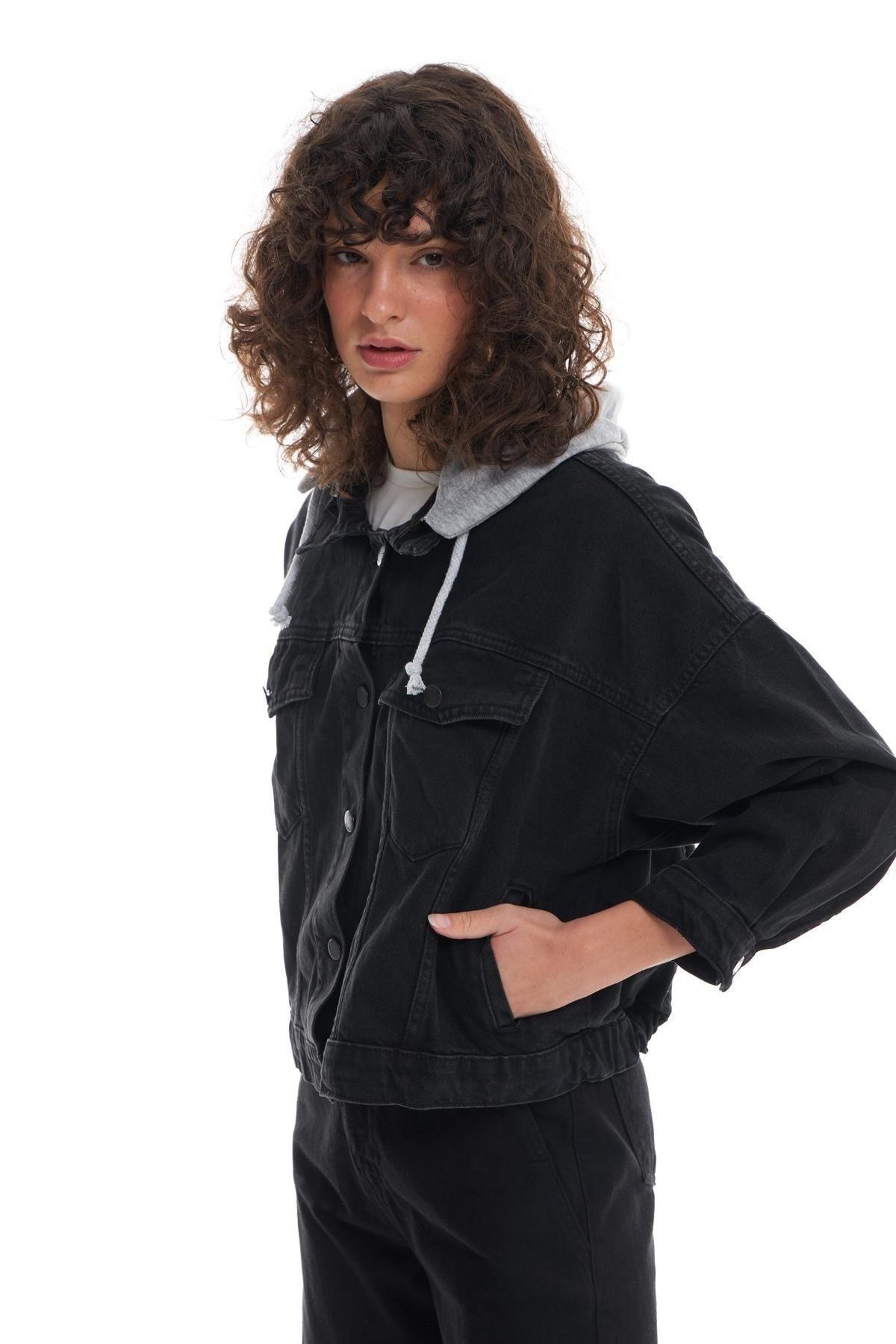 Hooded Oversize Denim Jacket Anthracite - Swordslife