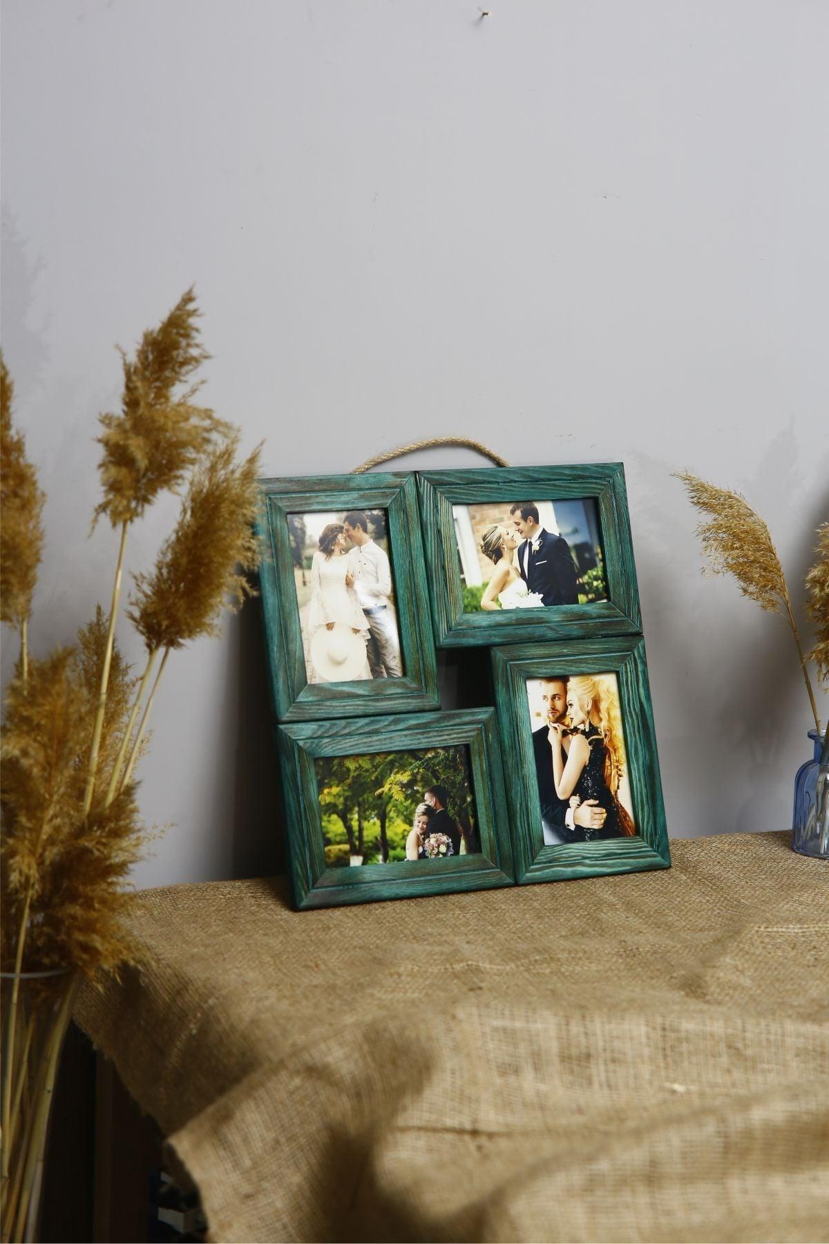 Wooden 4-Set Collage Photo Frame-green - Swordslife