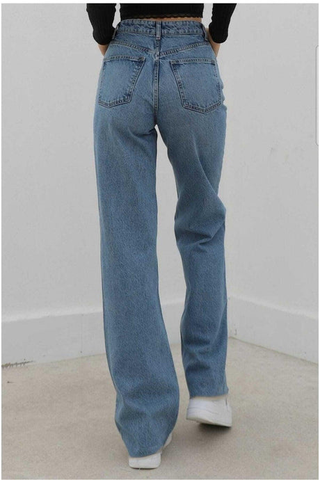 Bodrum Lycra Loose Women's Blue Snow Wash Super High Waist Wide Leg Denim Jeans - Swordslife