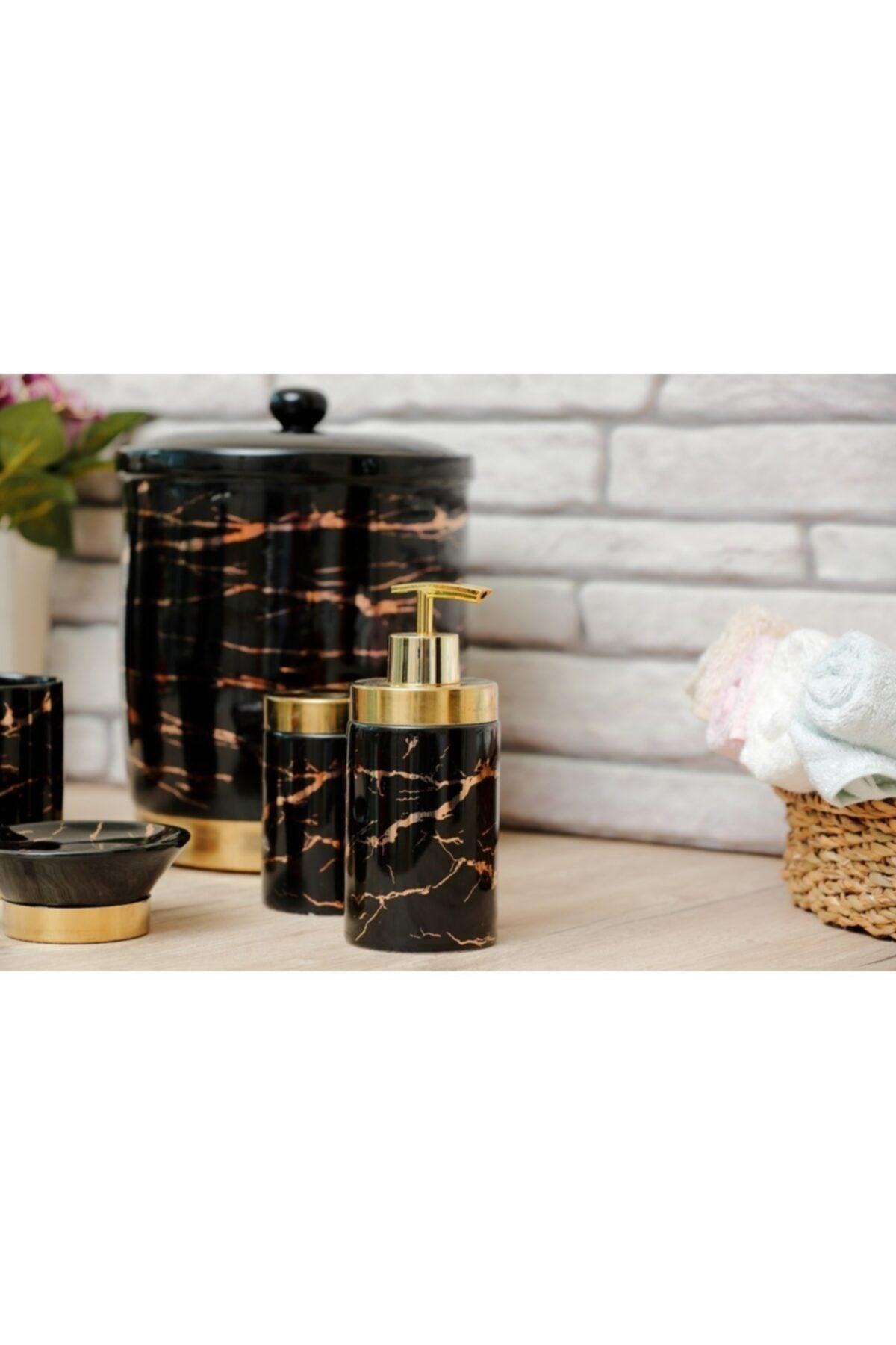 Marble Patterned Como Black 6 Piece Porcelain Bathroom Set - Swordslife