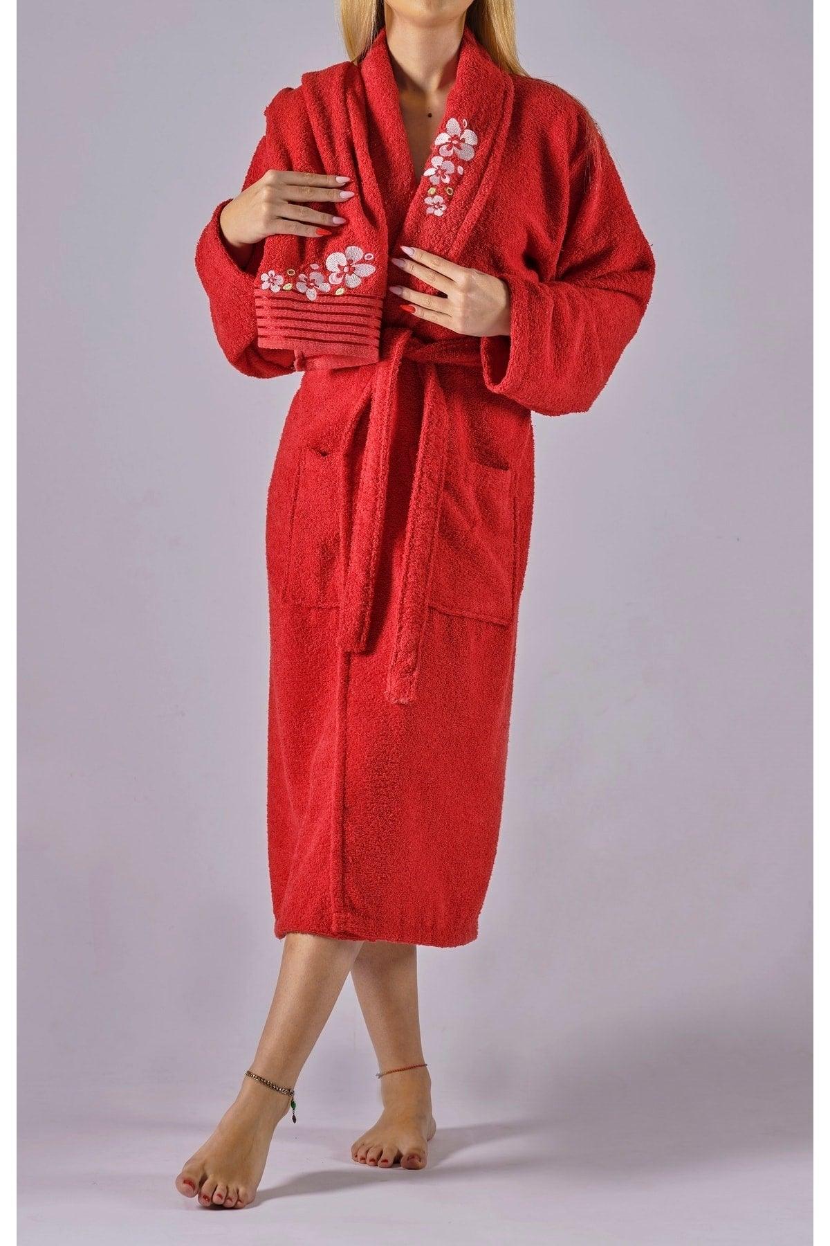 Alya Luxury Embroidered Cotton 2 Piece Bathrobe Set - Swordslife