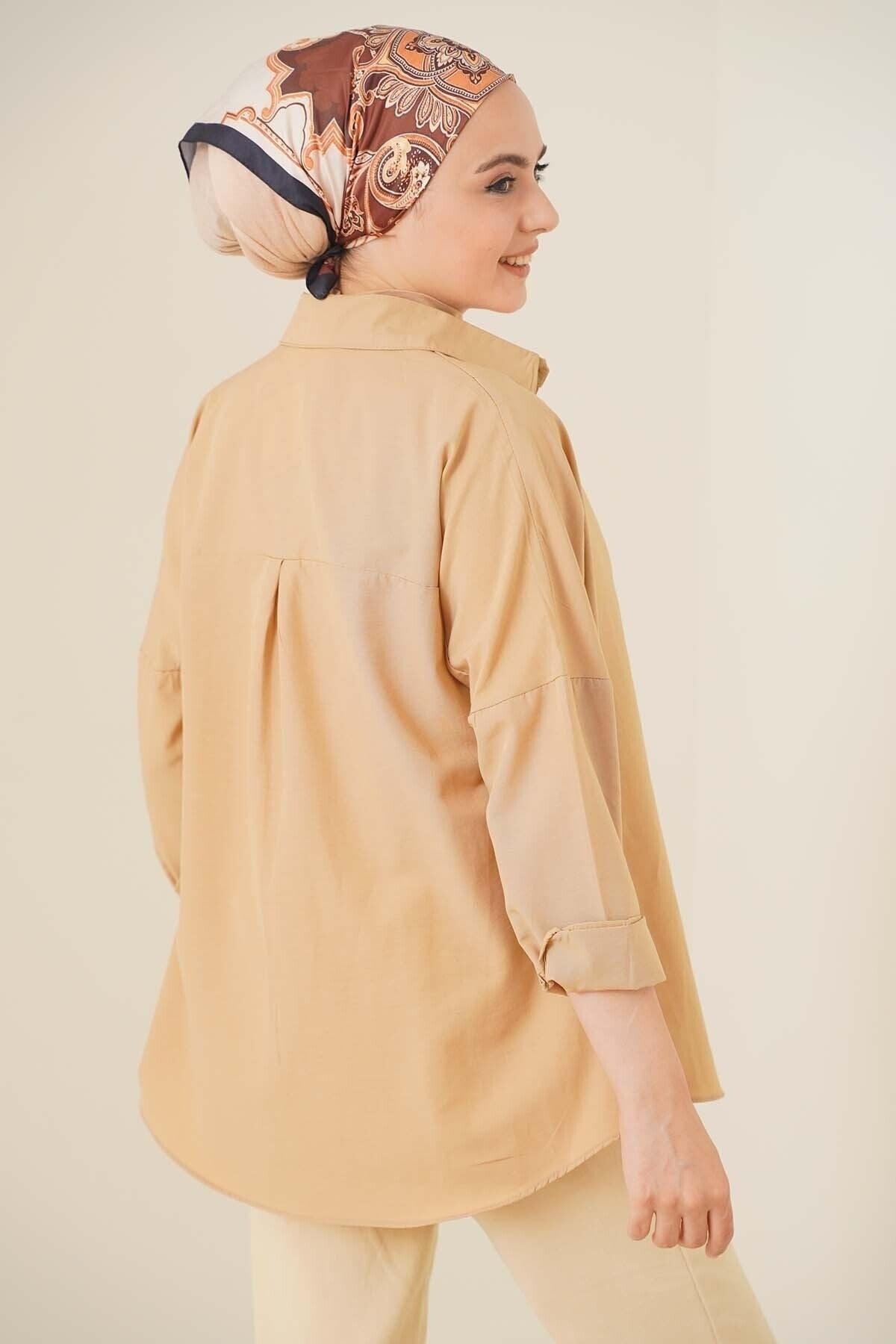 103901 Oversize Basic Hijab Shirt - Beige - Swordslife