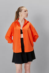 Women's Orange Oversize Long Basic Shirt - Swordslife