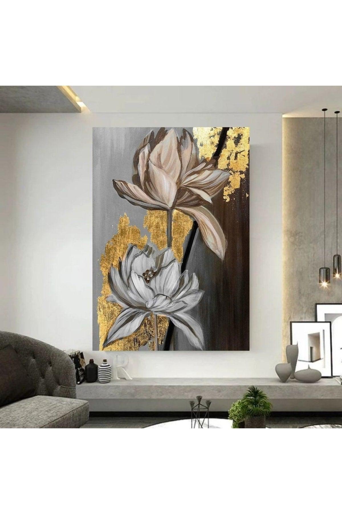 Cactus Art Gold Cream Flower Painting - Swordslife