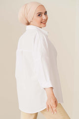 103901 Oversize Basic Hijab Shirt - White - Swordslife