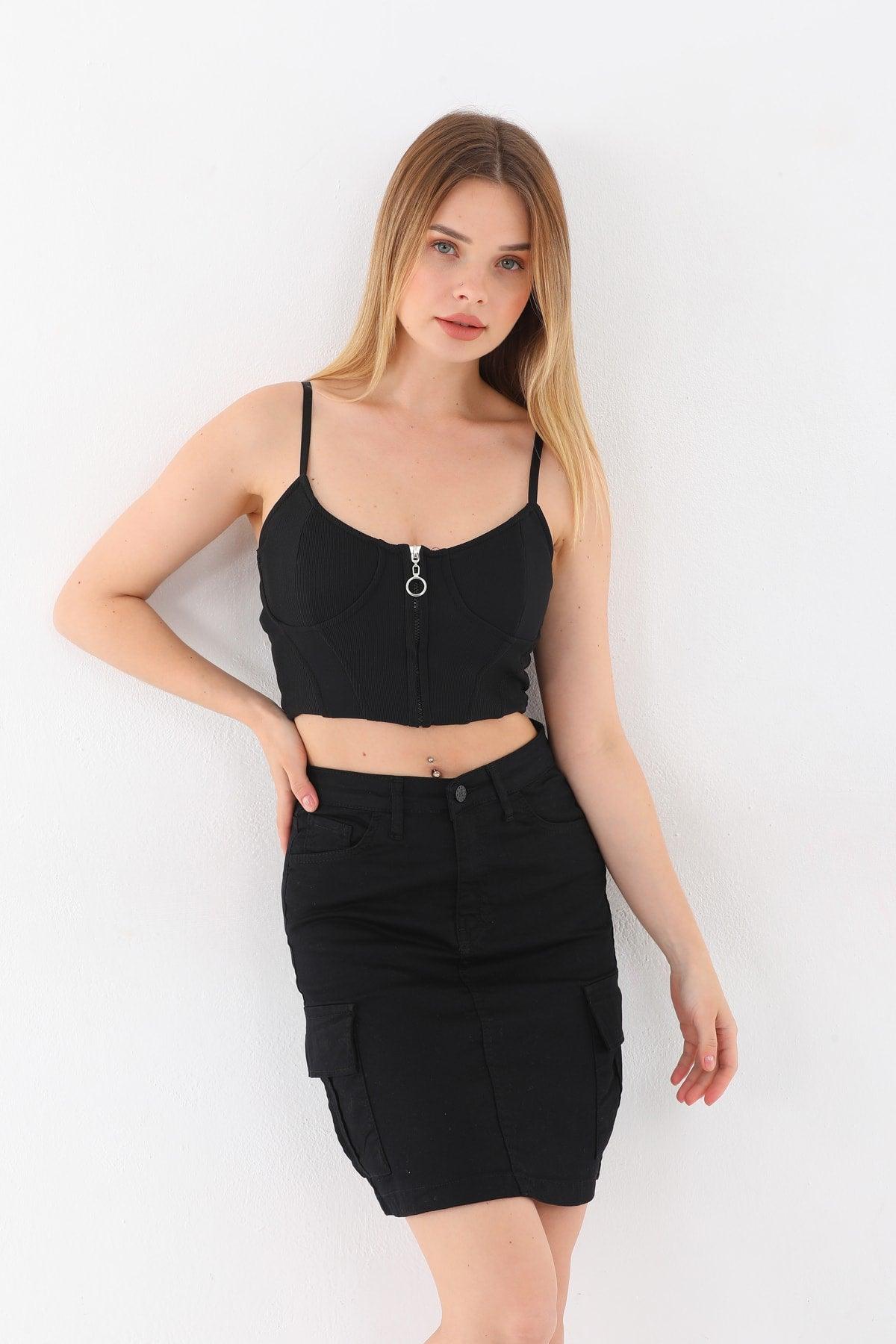 Black High Waist Cargo Pocket Skirt - Swordslife