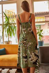Women's Green Zippered Big Palm Pattern Dress ELB-19000615 - Swordslife