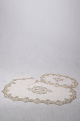 Aplique Lux Cream 3-Piece French Lace Bathroom Carpet Dowry Closet Set Mat Set - Swordslife