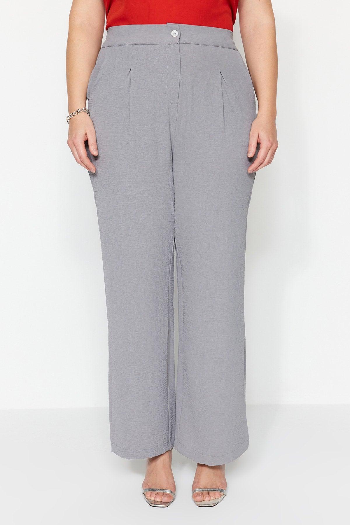 Gray Melange High Waist Pleated Woven Trousers TBBSS22PL0448 - Swordslife