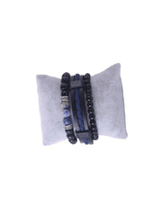 3 Pcs Bracelet Set Blue Sodalite Natural Stone, Blue Leather Black Onyx Stone Bracelet - Swordslife