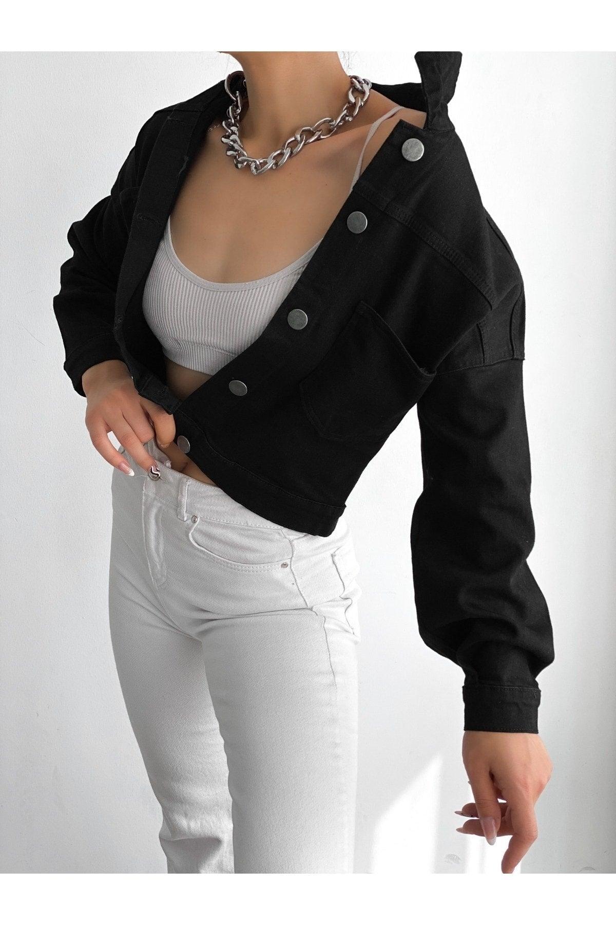 Black Crop Denim Jacket Zyn-58080 - Swordslife