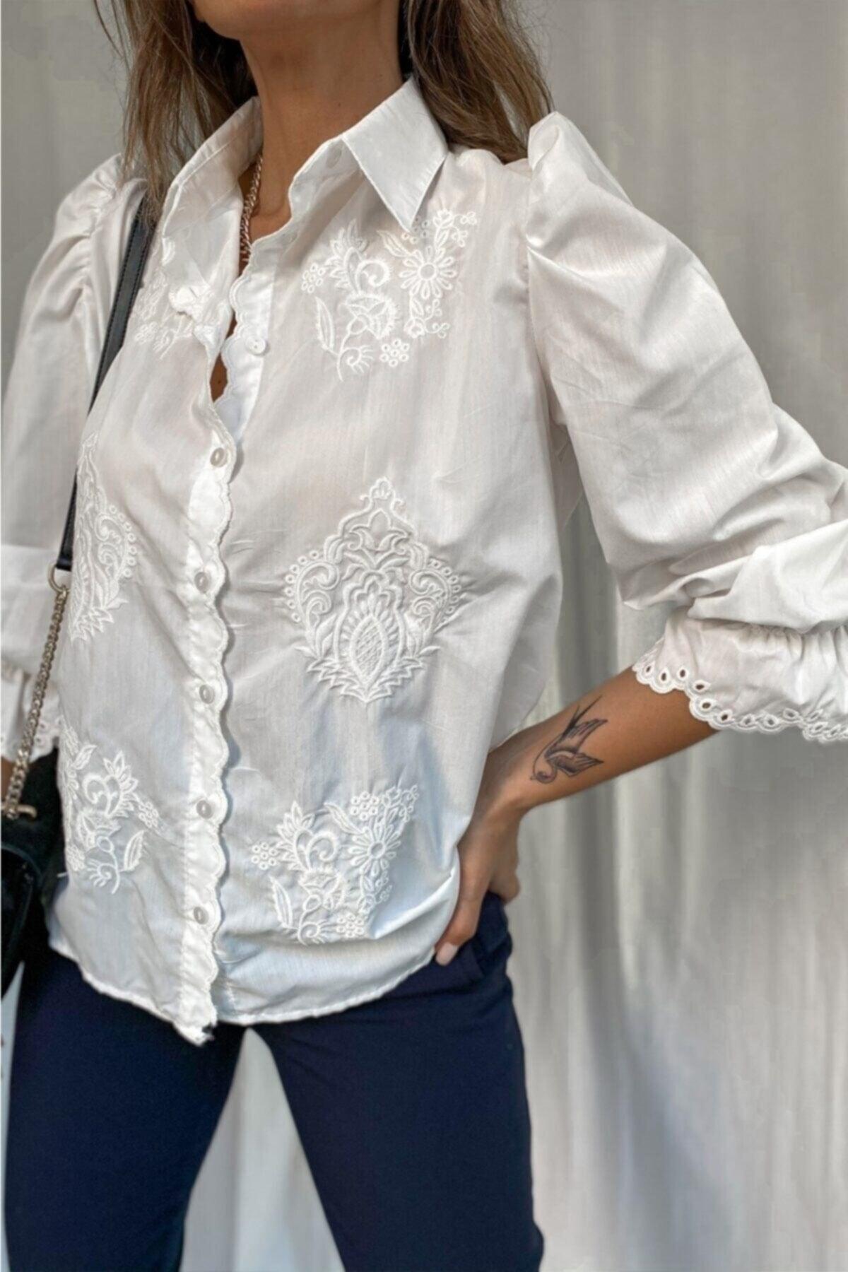 White Princess Sleeve Embroidered Cotton Shirt - Swordslife