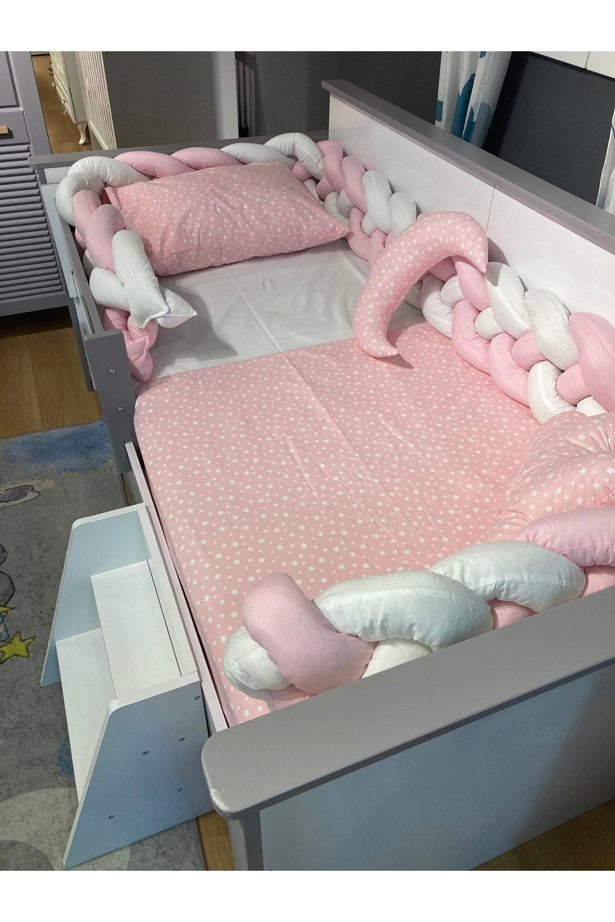 Venus Pink 4-Piece Bedding Set with Knitted Edges, Suitable for 90x190cm Baby Child Montessori Bedstead, Girl