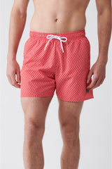 Men's Red-white Quick Dry Printed Standard Size Swimwear Marine Shorts E003802