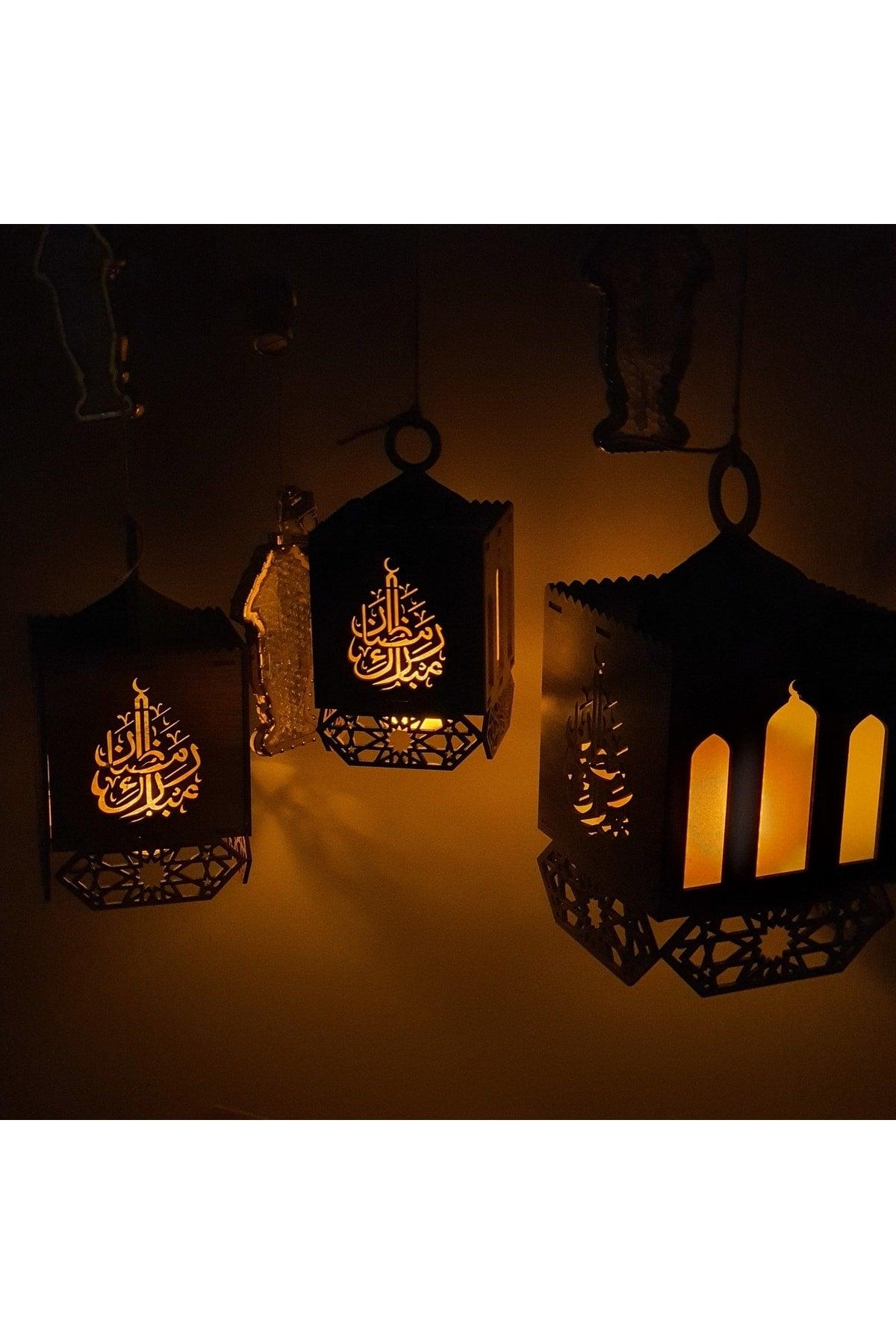 Ramadan Wooden Lighted Lantern Candle Holder Set of 3 (WALNUT COLOR) - Swordslife