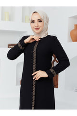 Stylish High Quality Elegant Abaya with Stone Embroidered Arms and Neck - Swordslife
