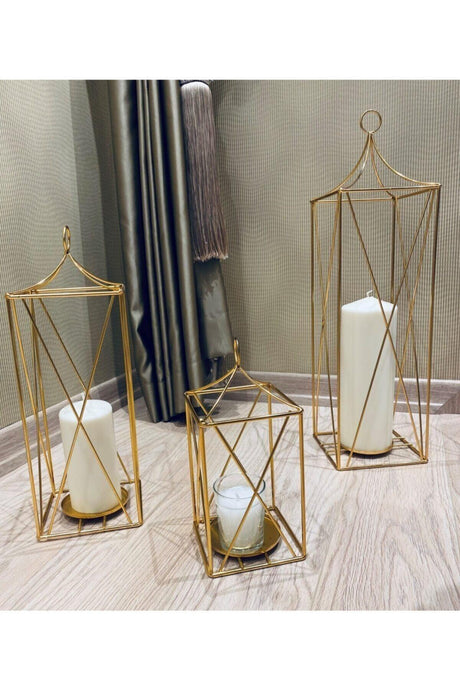 3 Pcs Gold Decorative Cage Candle Holder Gold Lantern Candlestick Metal Triple Set Fma04459 - Swordslife