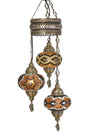 3 Authentic Ottoman Mosaic Colored Glass Pendant Lamp Chandelier, 3 Large Glass, Brown Black Amber - Swordslife
