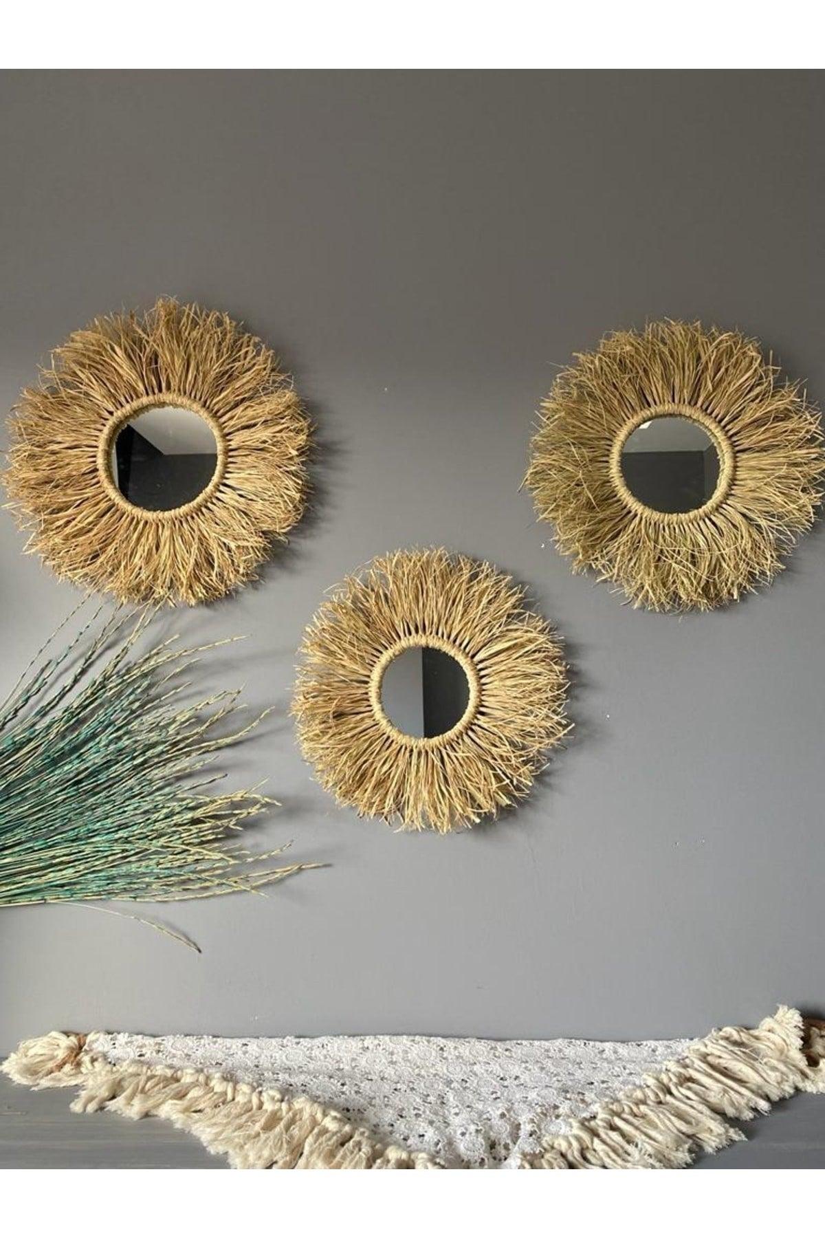 3 Piece Raffia Mirror Set 40-45-45cm Wall Decoration Product - Swordslife