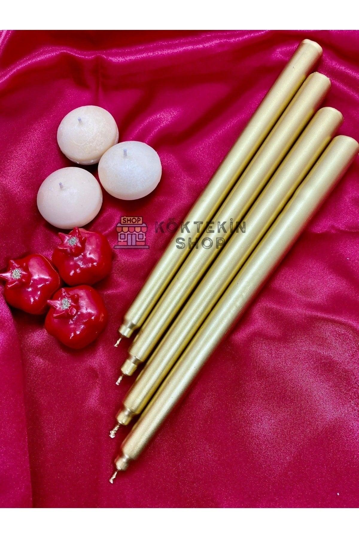 4 Pieces Gold Leaf Gold Color Cylinder Tapered Candlestick Pearlescent Gold Long Thin Tapered 4 Pcs - Swordslife