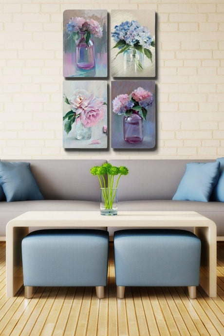 4 Ahşap Tischset - Vazoda ÇiçekWohnzimmer Wohnzimmer Schlafzimmer Wand Dekor 30x45cm für Küche - Swordslife