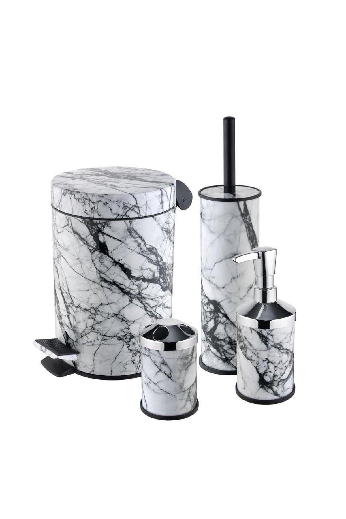 4 Pcs Bathroom Set Metal Marble Pattern Stainless