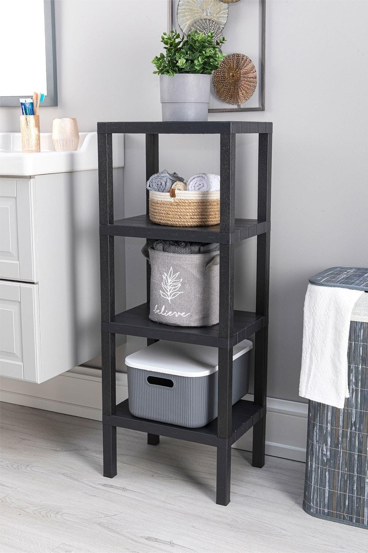 4 Tiers Plastic Shelving Unit Kitchen Shelf Bathroom