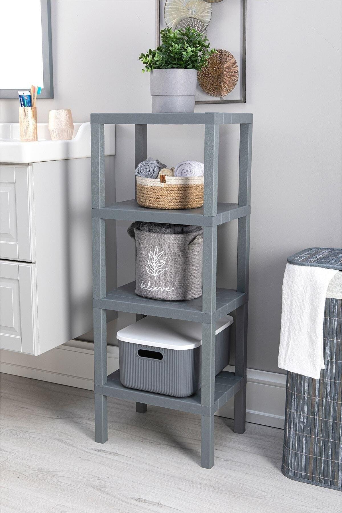 4 Tiers Plastic Shelving Unit Kitchen Shelf Bathroom