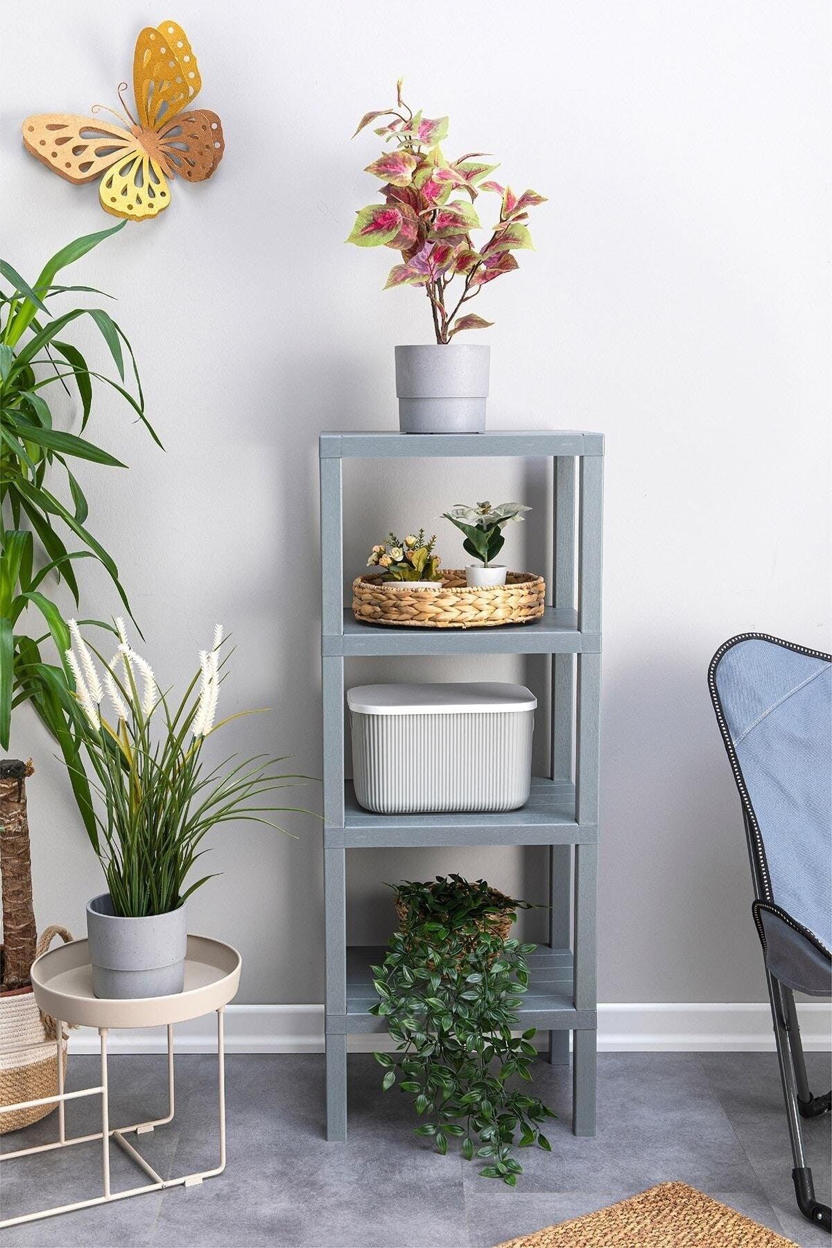 4 Tiers Plastic Shelving Unit Kitchen Shelf Bathroom