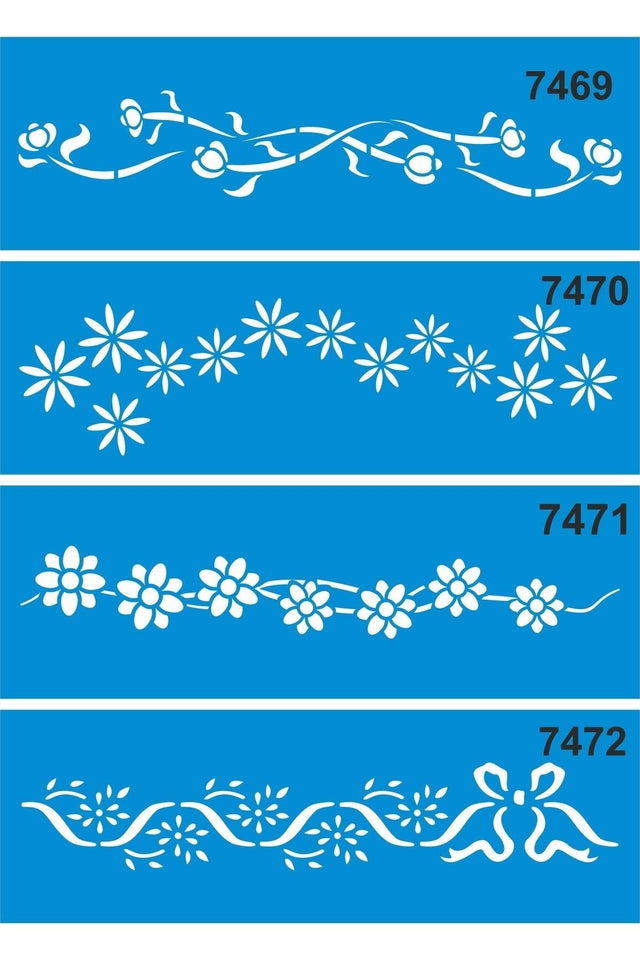 Set of 4 Floral Edges - Stencil Painting