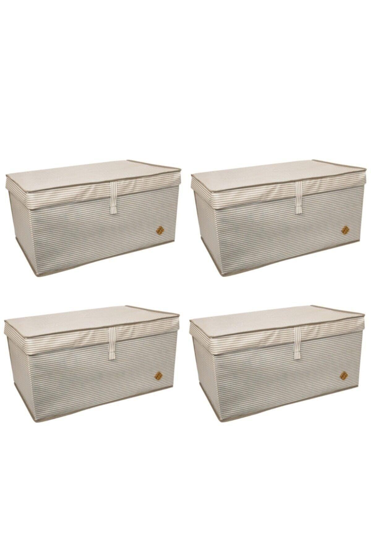 4 Pieces - Multi-Purpose (Laundry-storage-organization etc.) Storage Bag with Lid, Box Mega 60x40x30 - Brown - Swordslife