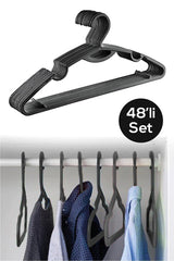 48 Pieces Plastic Hanger - Clothes Shirt Trousers Hanger Black Hanger - Swordslife