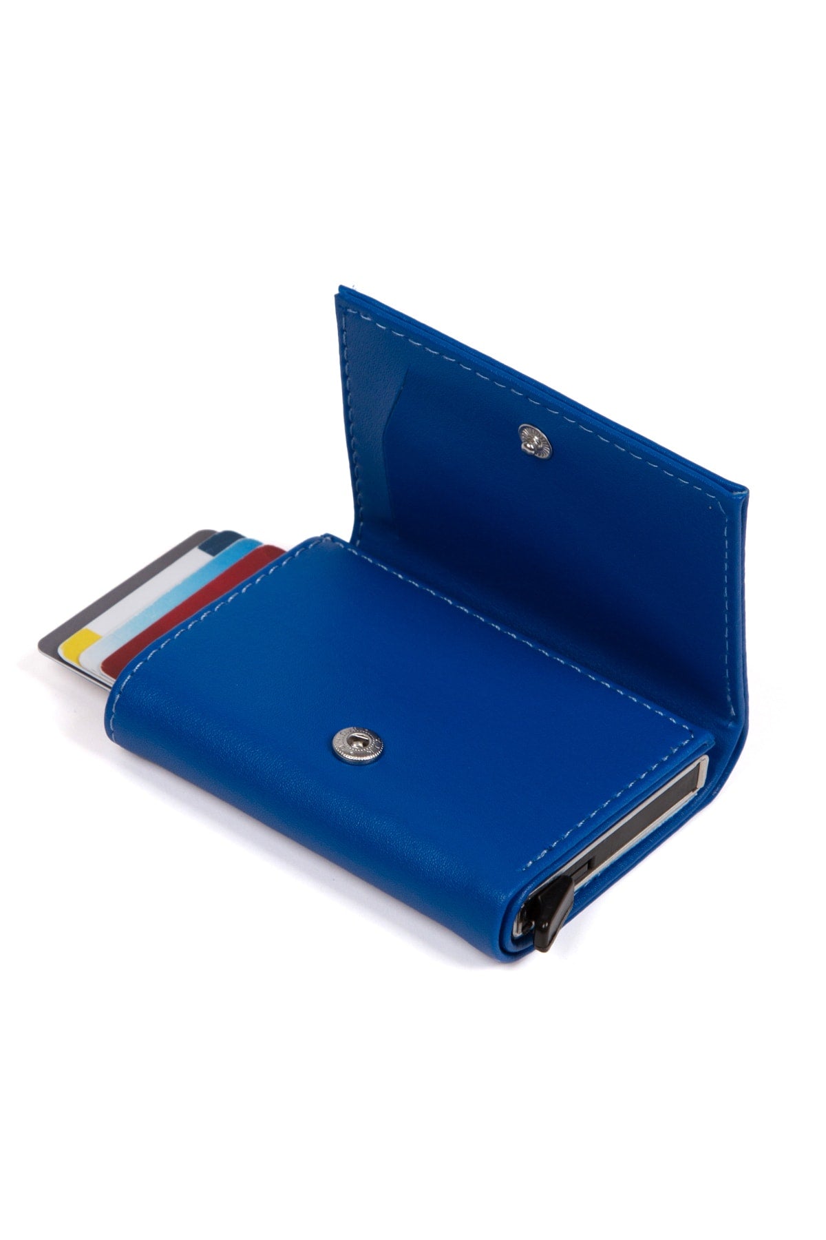 Men's Leather Aluminum Mechanism Sliding Card Holder Wallet with Paper Money Compartment (7,5x10cm)