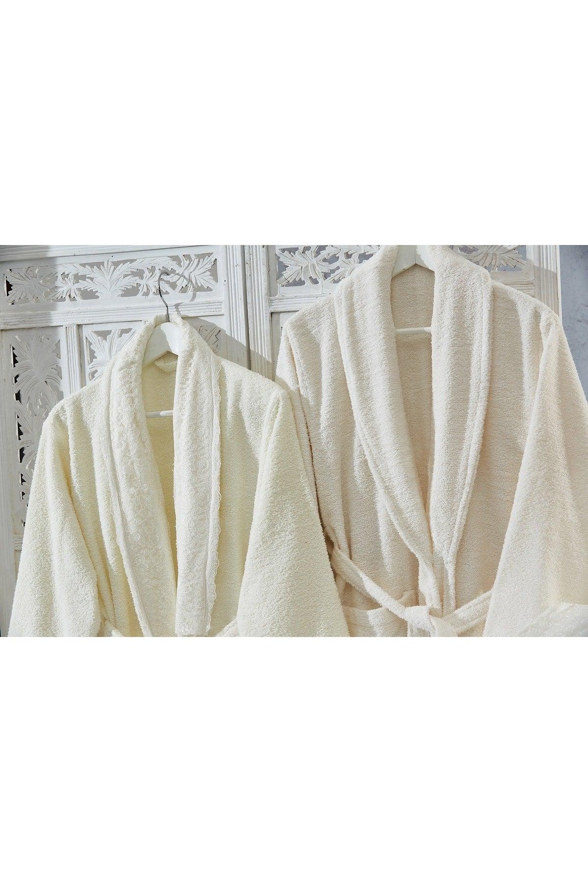 Family Lace Cream & Cream Family Bathrobe Set 6 Pieces Dowry Women Men Bathrobe Bath Towel Set - Swordslife