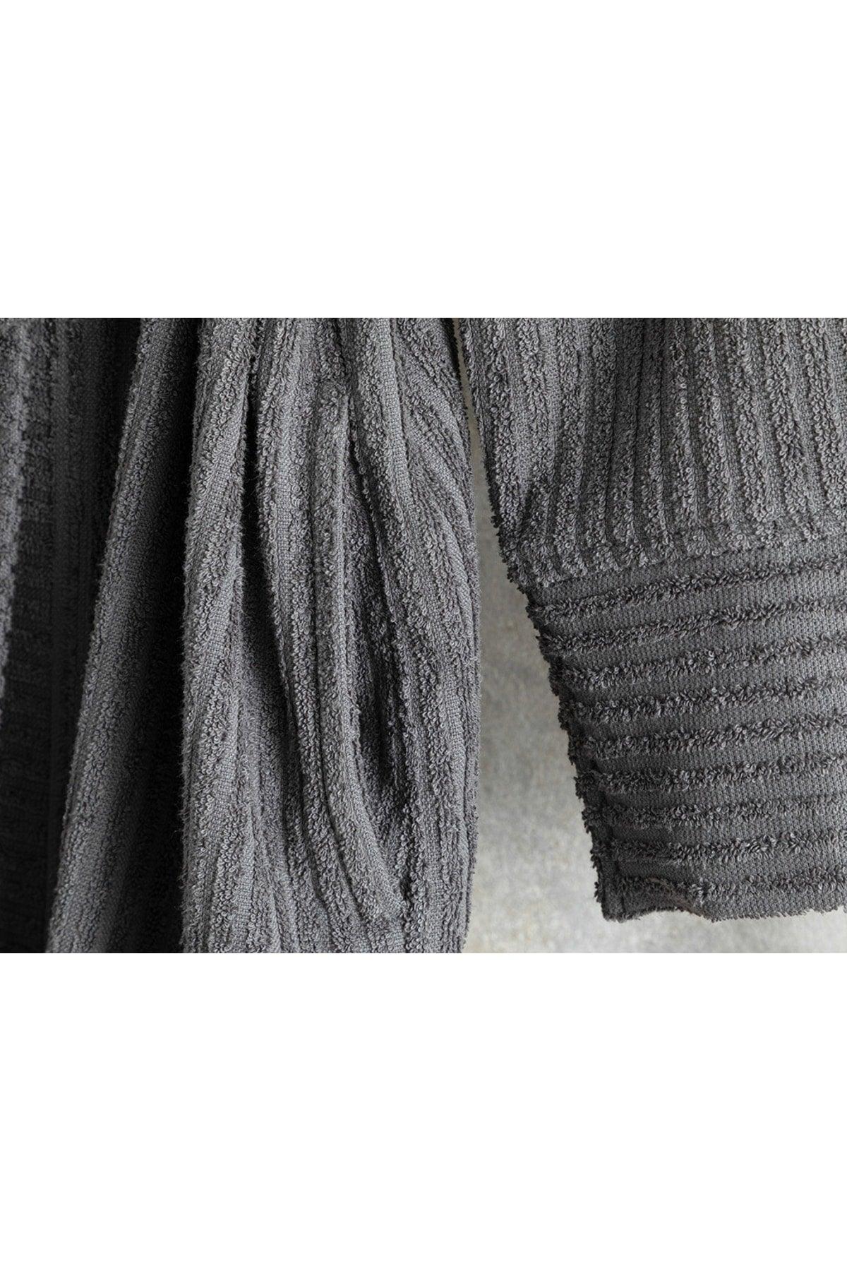 Stripe Cotton Cord Bathrobe Sm Anthracite - Swordslife