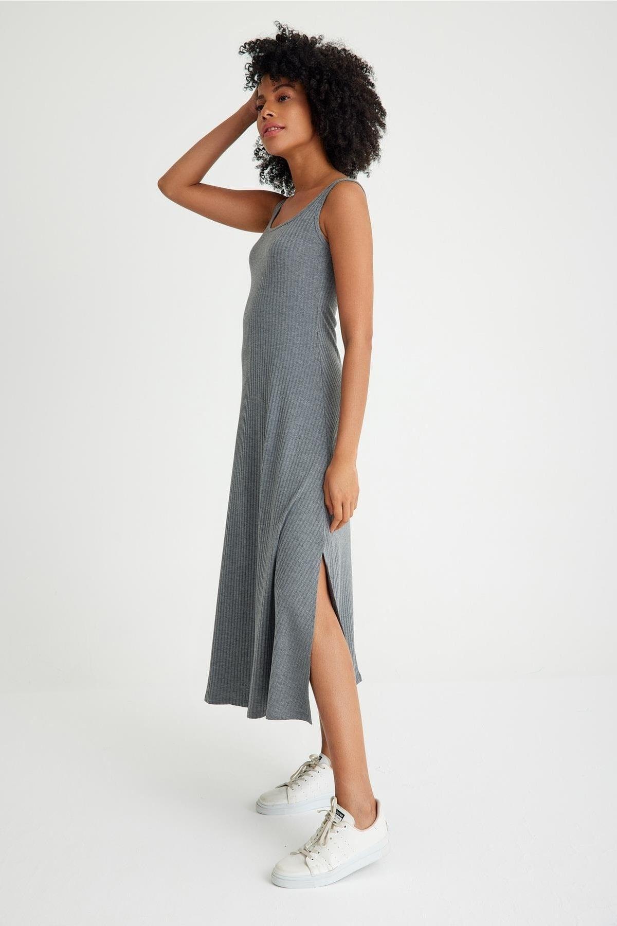 Thick Strap Slit Basic Dress - Swordslife