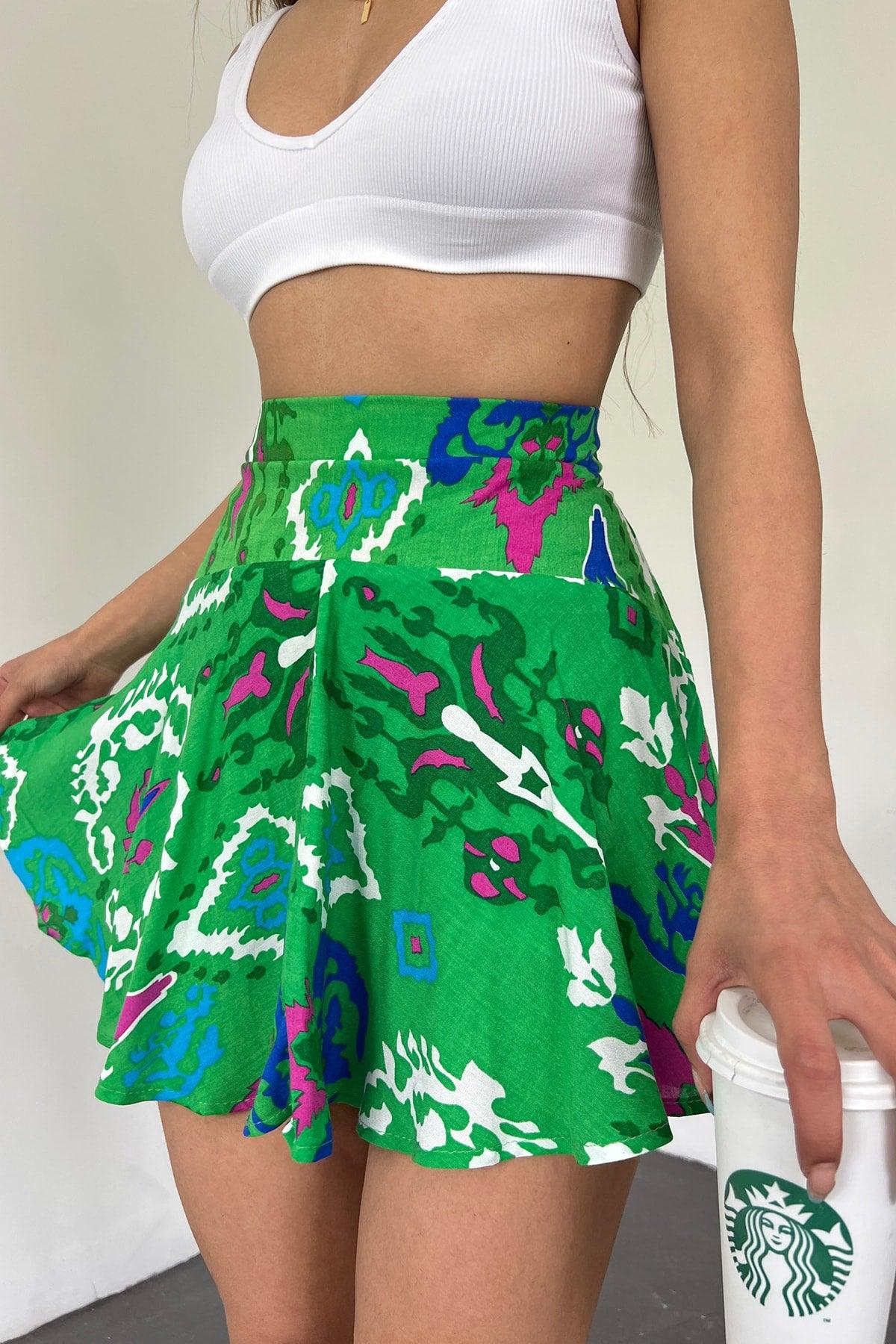 Women's Green Viscose Fabric Summer Shorts Skirt 1905 - Swordslife