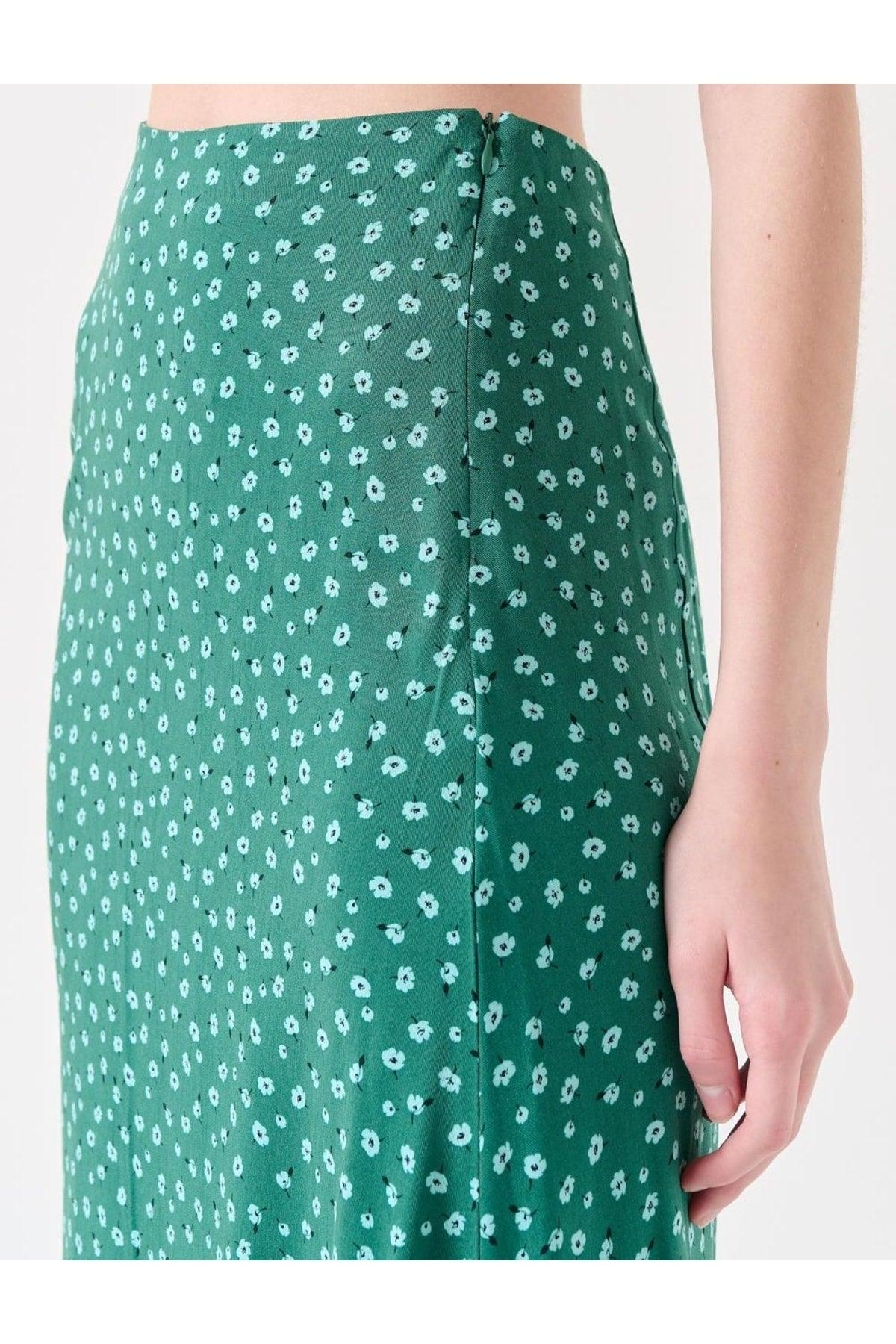 Emerald Green High Waist Floral Midi Skirt - Swordslife