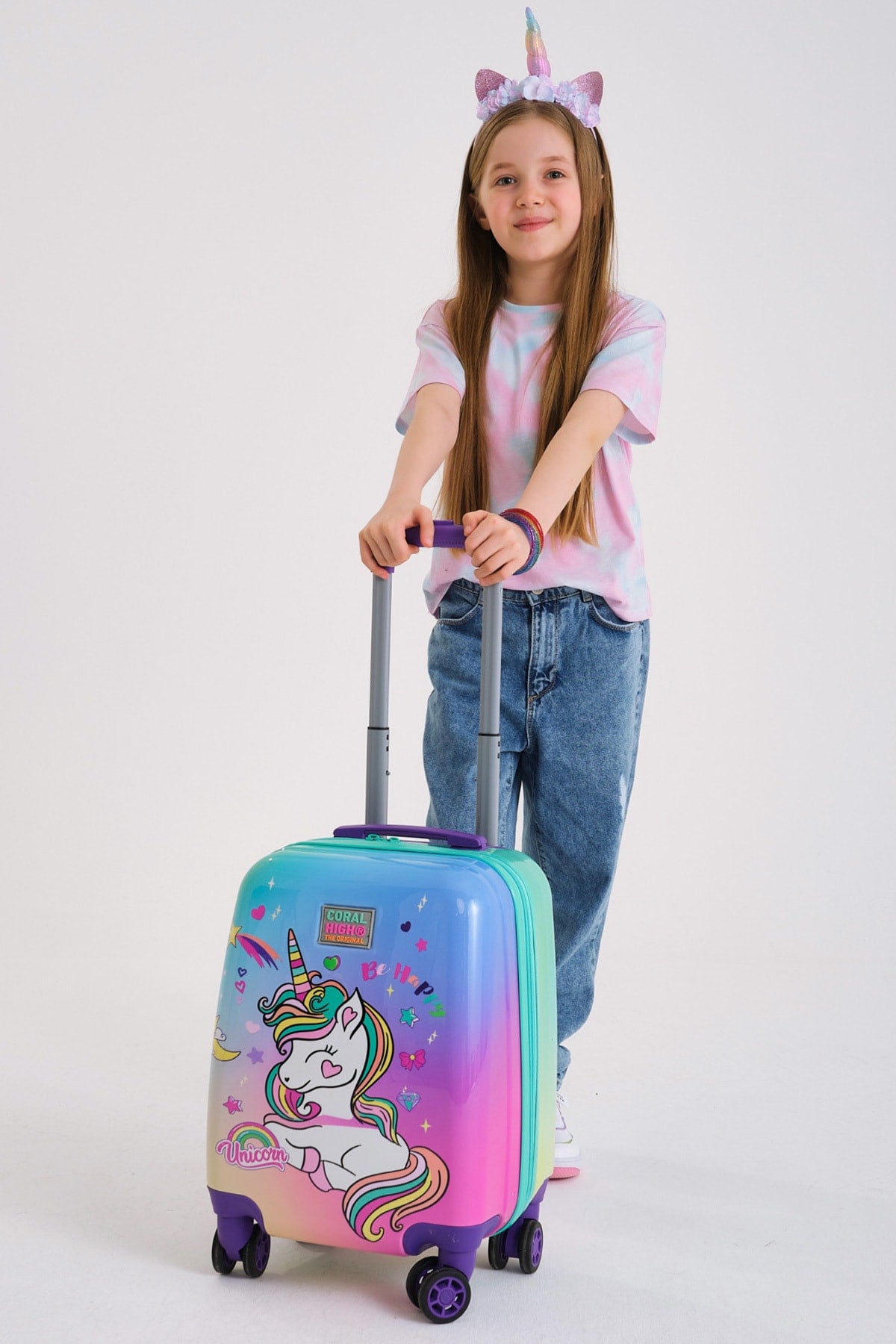 Kids Lavender Water Green Unicorn Patterned Kid's Suitcase 16701