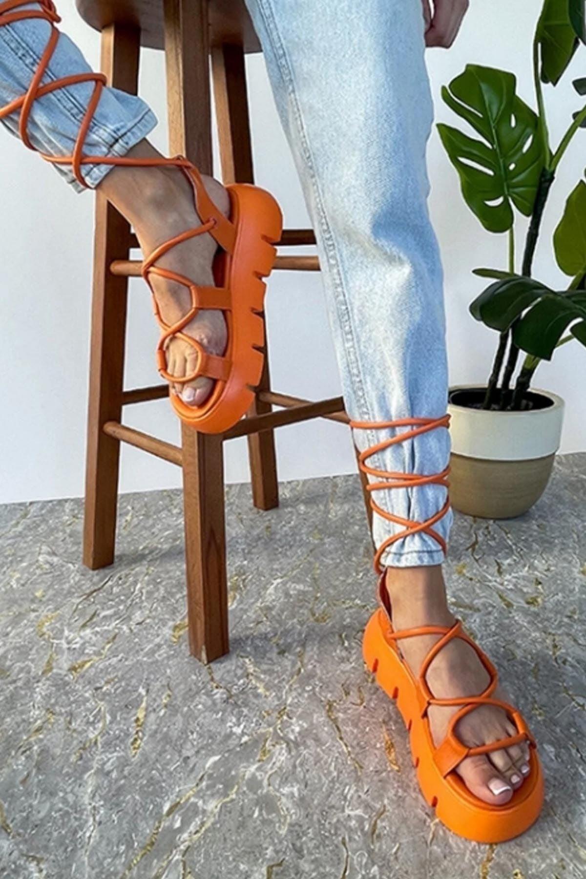 Alberta Orange Cleopatra Women's Ankle Sandals - Swordslife