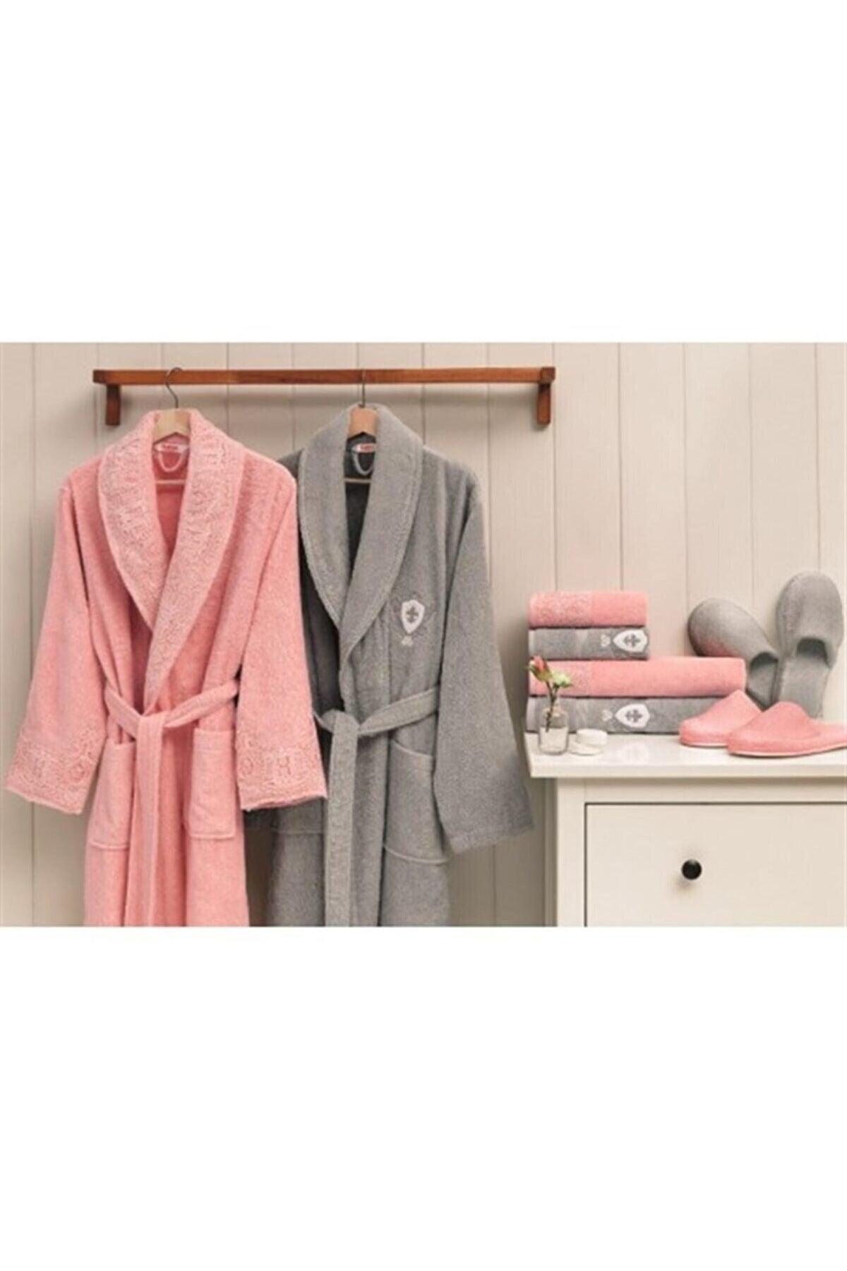 Wedding Gray Powder Family Bathrobe Set Slippers Bathrobe Set - Swordslife