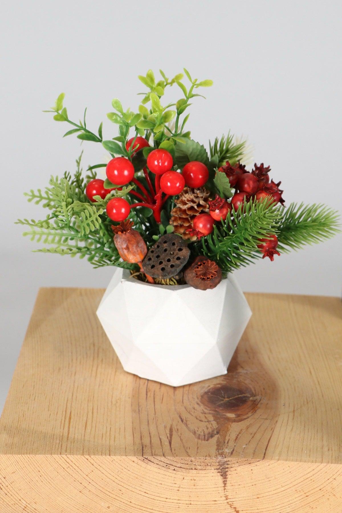 Artificial Cokina Pomegranate Arrangement in Concrete Pot New Year Concept 7 - Swordslife