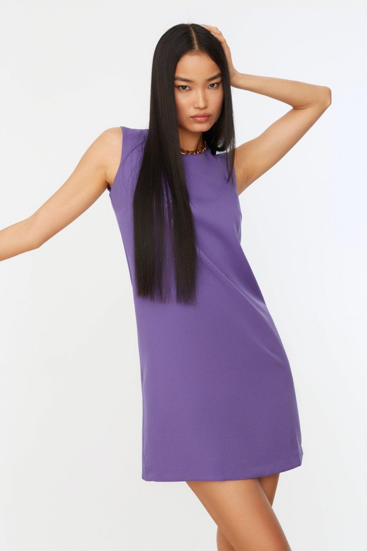 Purple Mini A-Line Woven Sleeveless Dress TWOSS19FG0063 - Swordslife